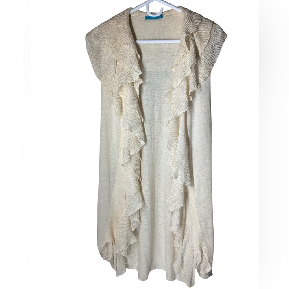 Alice + Olivia 100% Linen Open Front Drape Cardigan Vest Ivory Size S